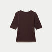 T-shirt ajust&eacute; col rond manches courtes marron fonc&eacute; femme