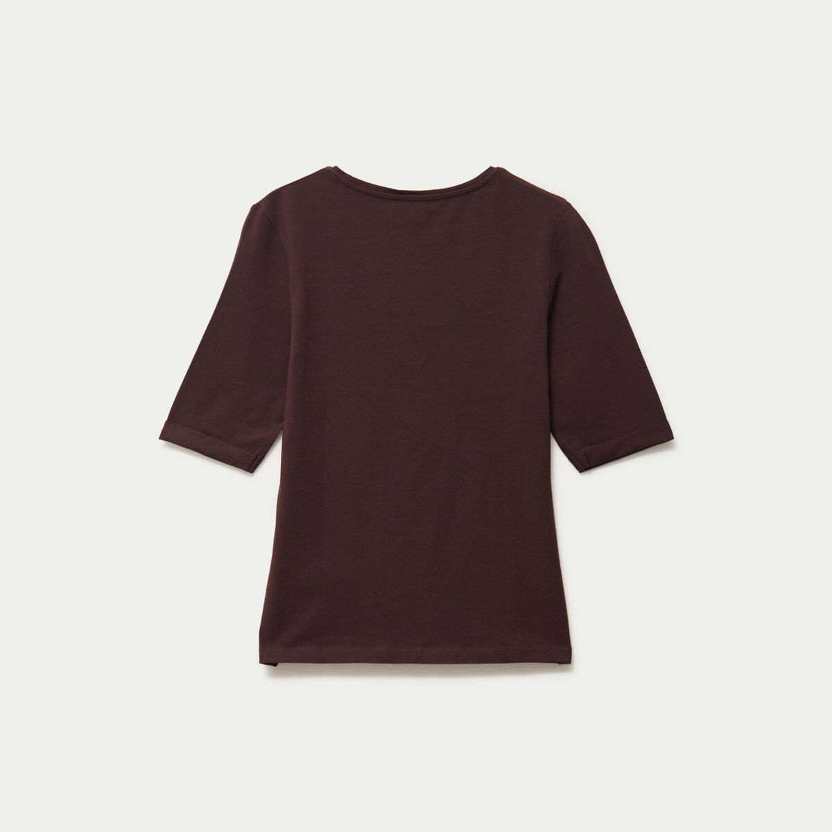 T-shirt ajust&eacute; col rond manches courtes marron fonc&eacute; femme