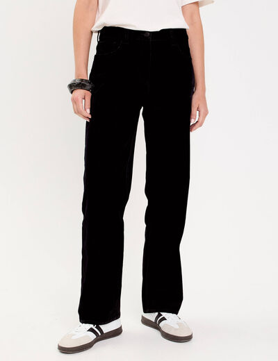 Pantalon droit en velours noir femme