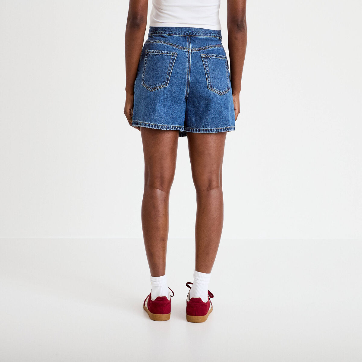 Jupe-short droite en jean denim stone femme