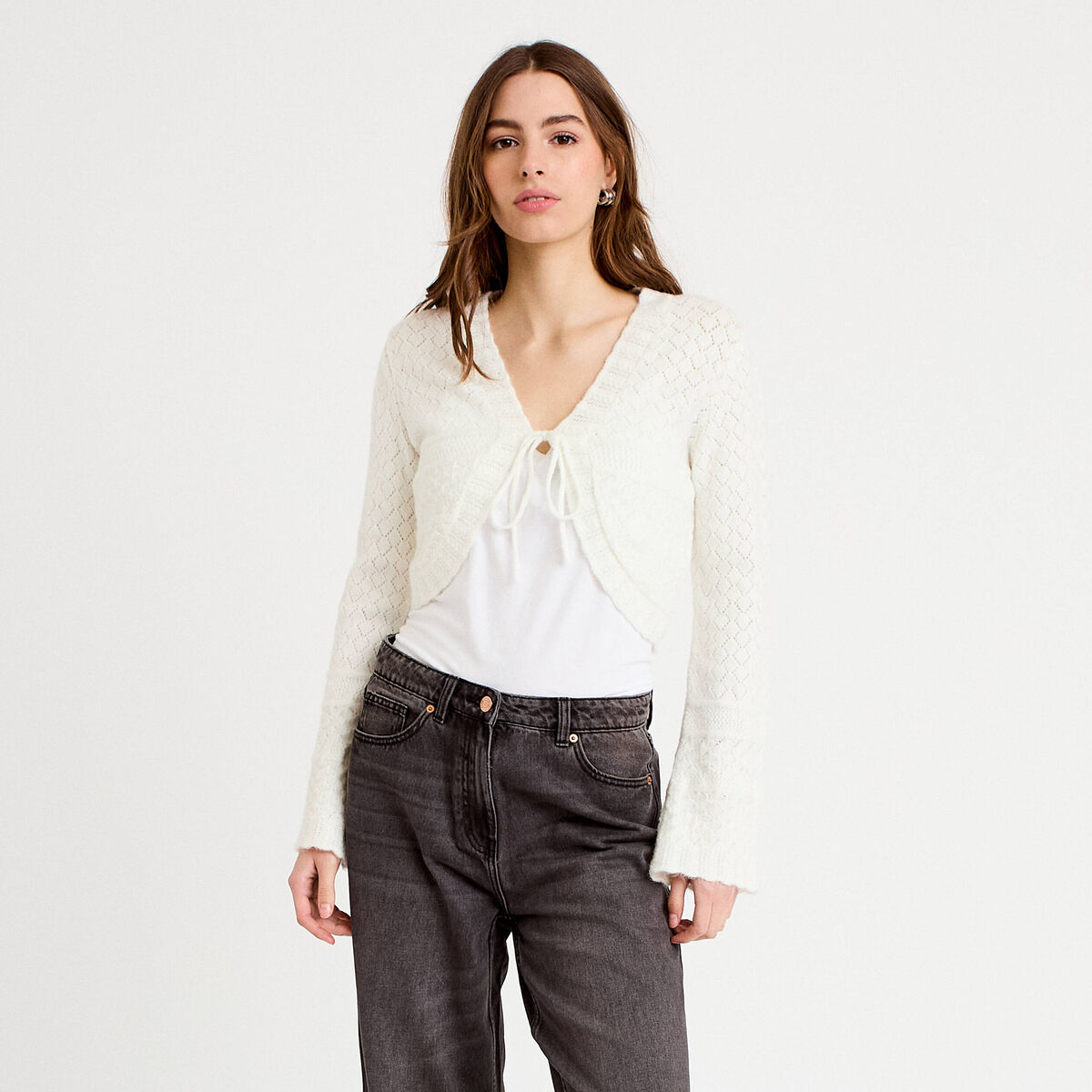 Gilet manches longues ecru femme