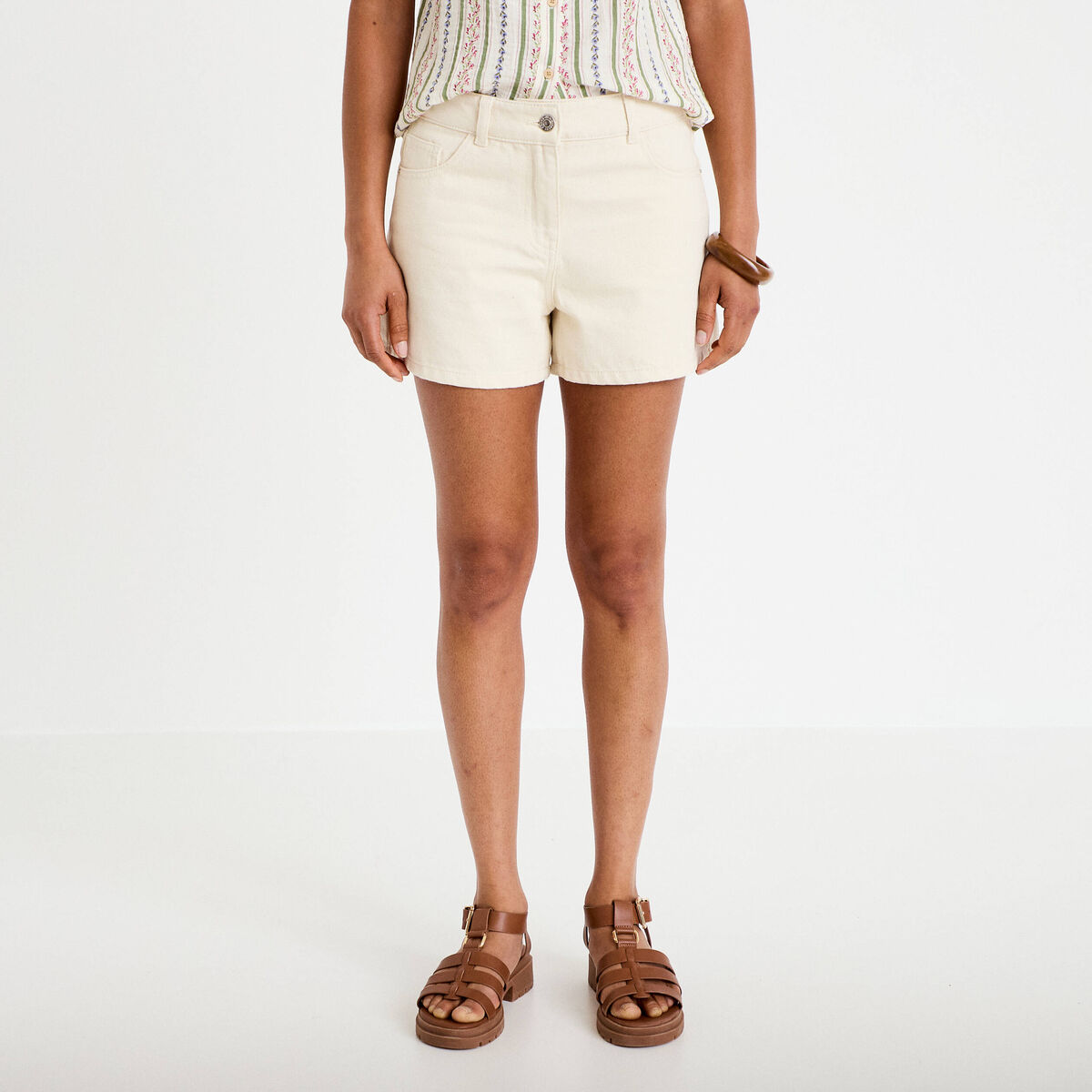 Short en jean avec broderie ecru femme