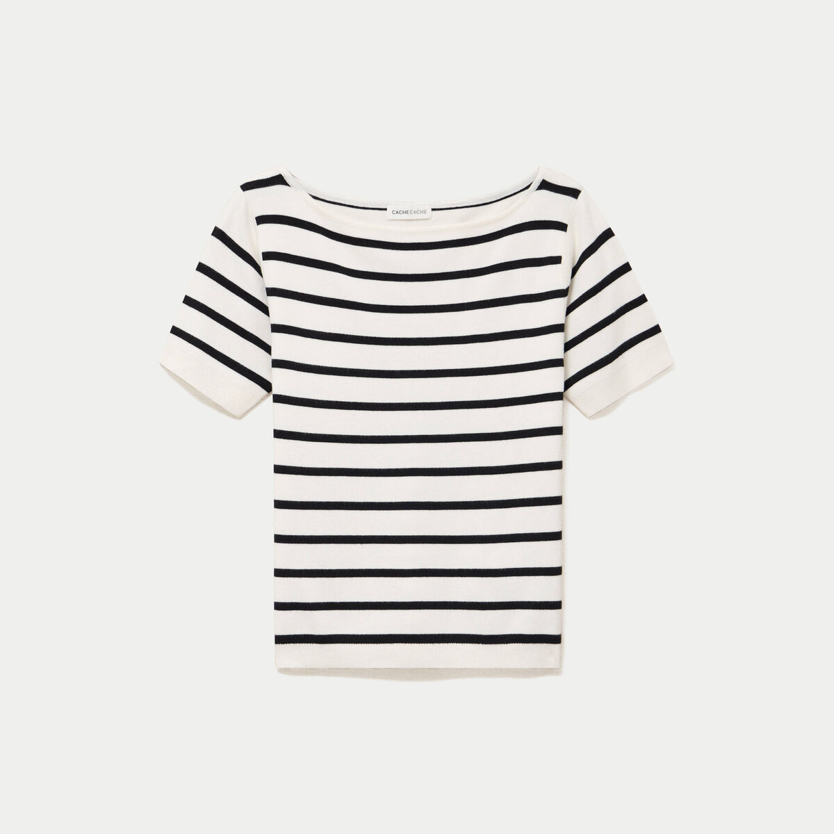 Pull ajust&eacute; court col bateau blanc femme