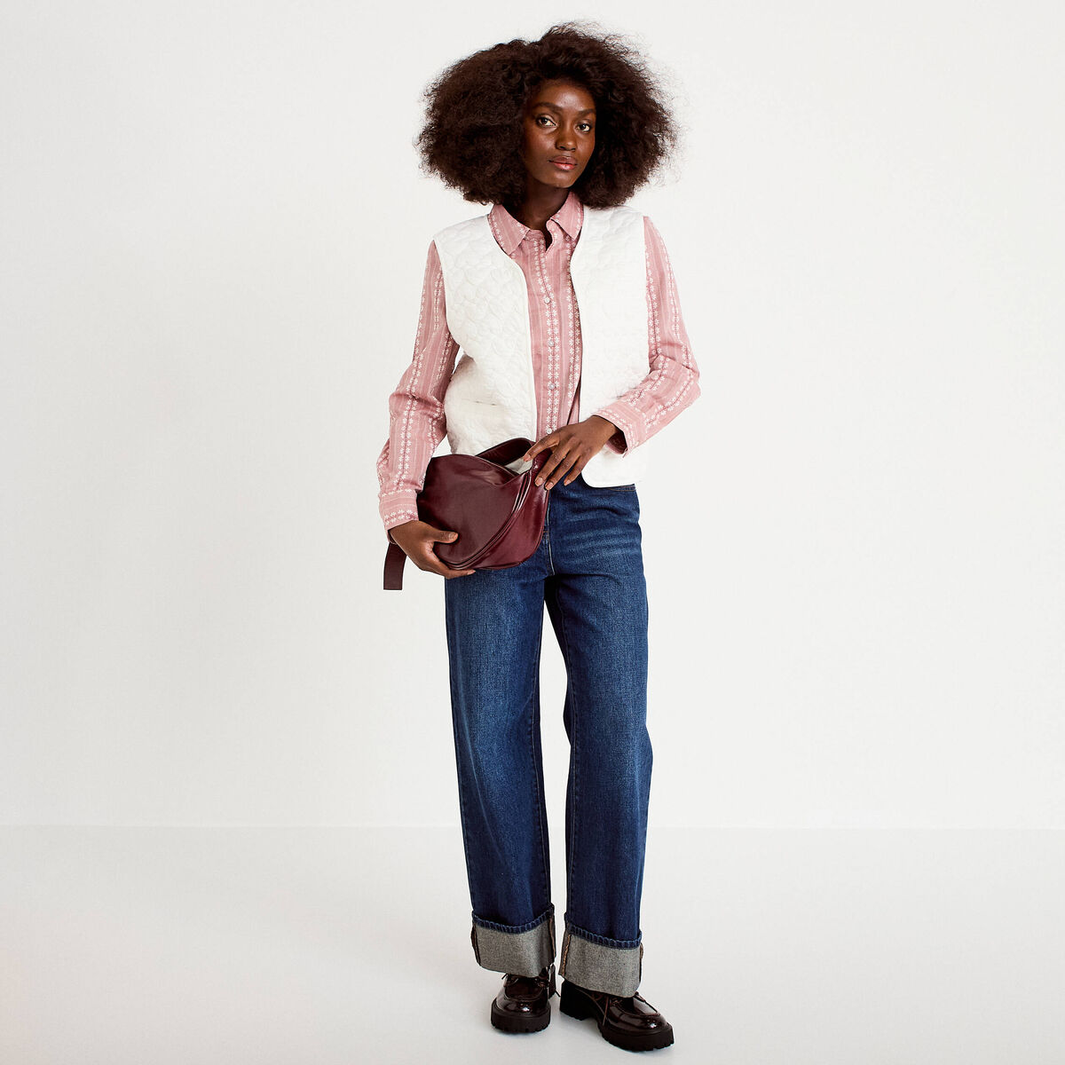 Gilet matelass&eacute; sans manches ecru femme