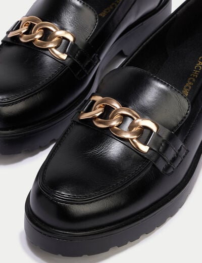 Mocassins avec bijou noir femme