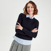Pull chemise 2-en-1 bleu marine femme