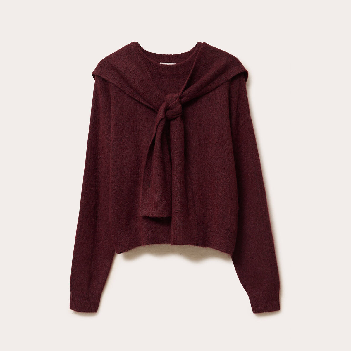 Pull &agrave; capuche manches longues violet fonc&eacute; femme
