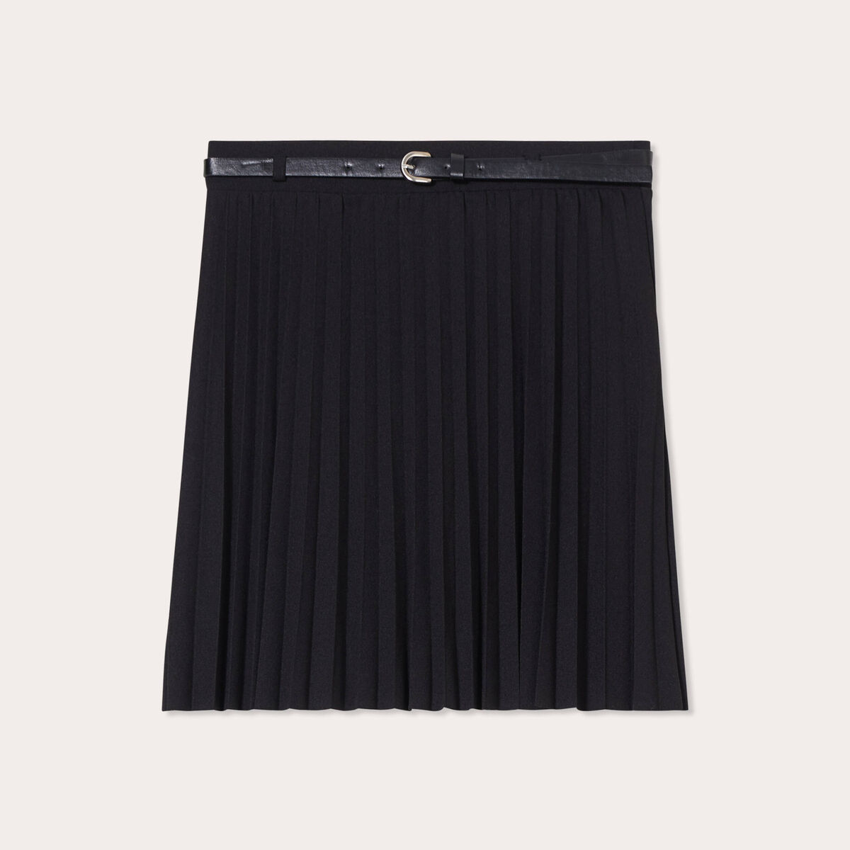 Jupe &eacute;vas&eacute;e pliss&eacute;e ceintur&eacute;e noir femme
