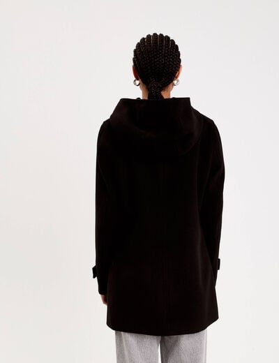 Manteau ajust&eacute; 3/4 &agrave; capuche noir femme