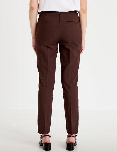 Pantalon cigarette ceintur&eacute; marron fonc&eacute; femme