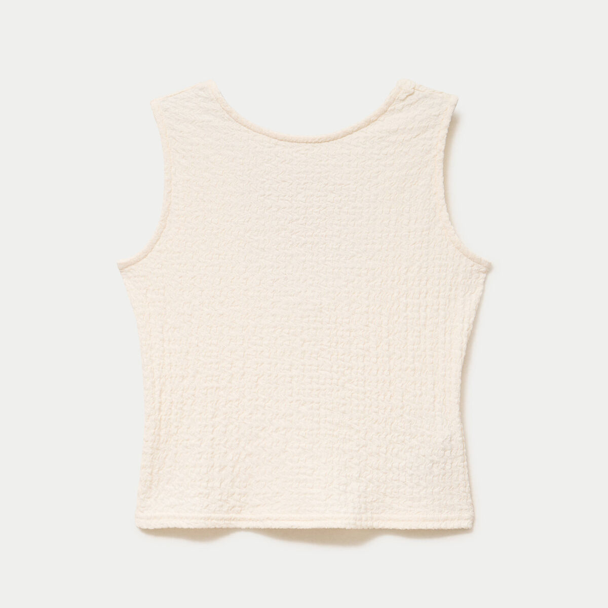 Top pliss&eacute; col rond manches courtes ecru femme