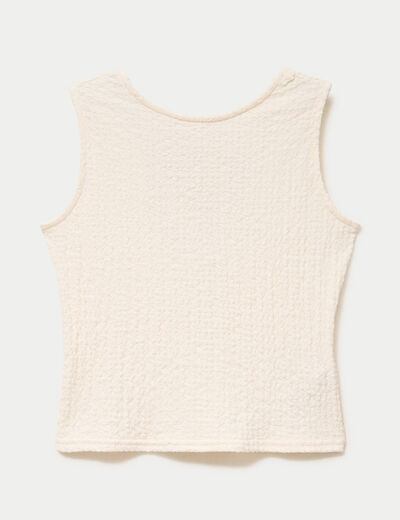 Top pliss&eacute; col rond manches courtes ecru femme