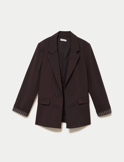 Blazer ajust&eacute; manches longues marron fonc&eacute; femme