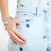 Jean wide leg brod&eacute; Bridgerton bleu clair femme