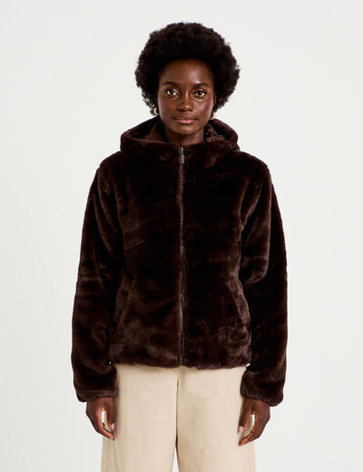 Parka r&eacute;versible &agrave; capuche marron fonc&eacute; femme