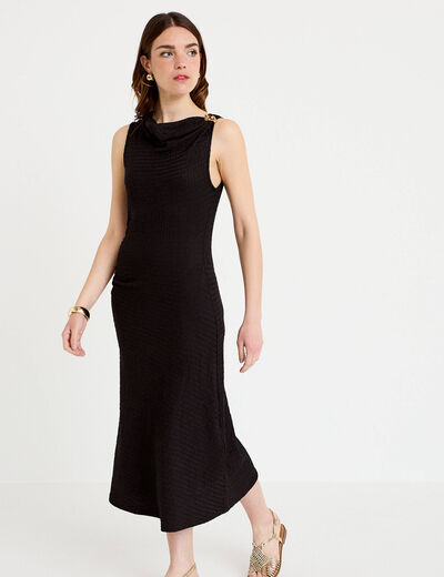Robe midi droite sans manches en maille noir femme