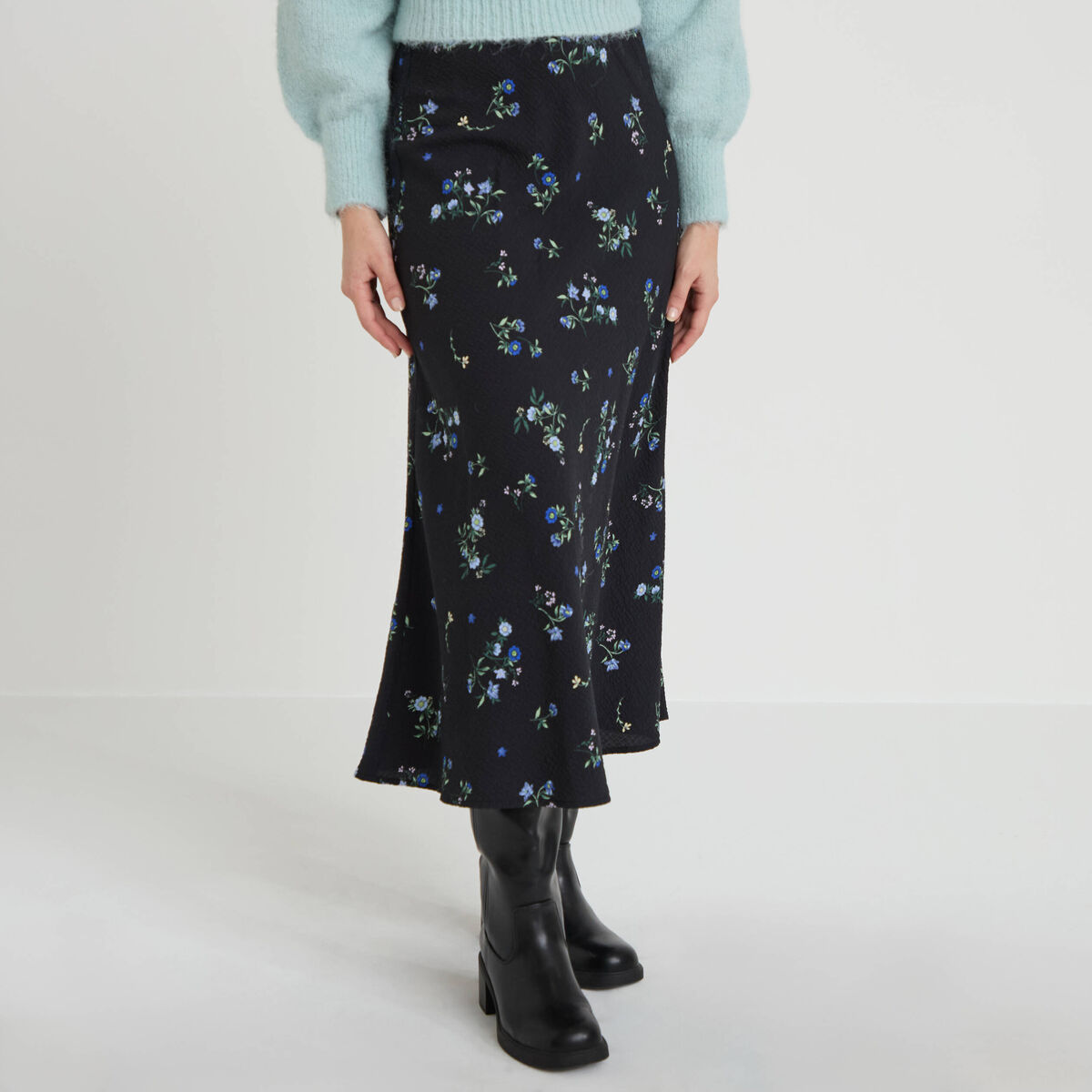 Jupe &eacute;vas&eacute;e longueur 3/4 noir femme