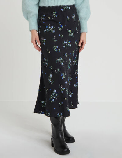Jupe &eacute;vas&eacute;e longueur 3/4 noir femme