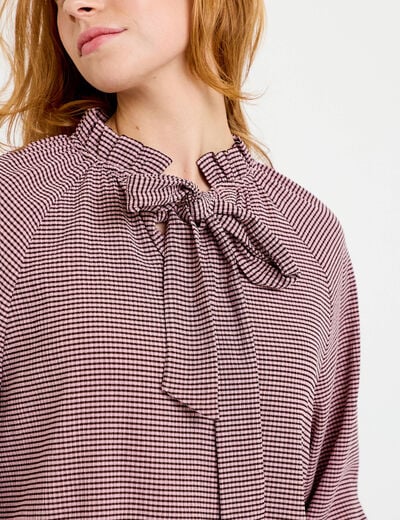 Blouse col montant manches longues rose femme