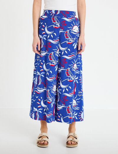Pantalon large 3/4 taille standard bleu marine femme