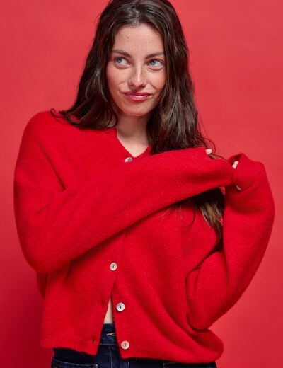 Gilet manches longues rouge femme