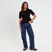 Top cintr&eacute; col rond manches longues noir femme