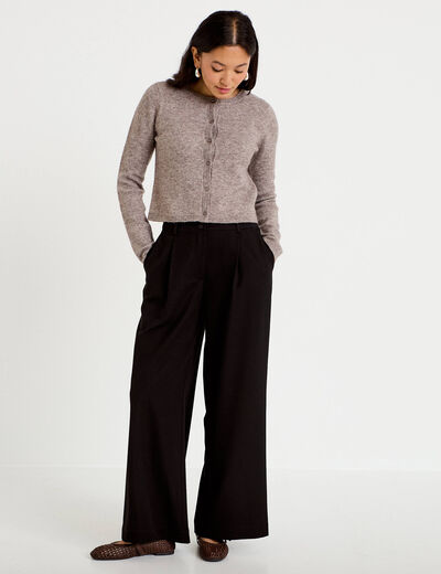 Pantalon large taille haute noir femme