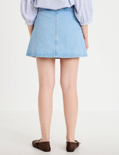 Jupe-short trap&egrave;ze en jean denim bleach femme
