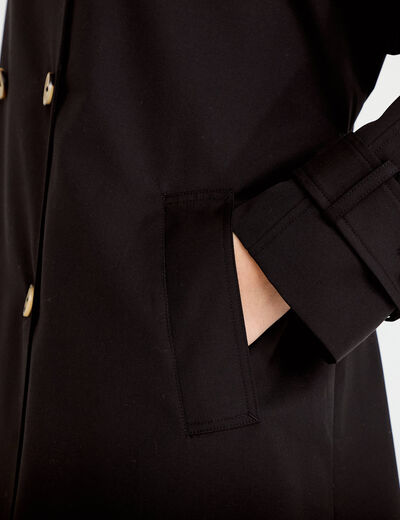 Trench col montant manches longues noir femme