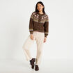 Gilet ample col rond manches longues marron fonc&eacute; femme
