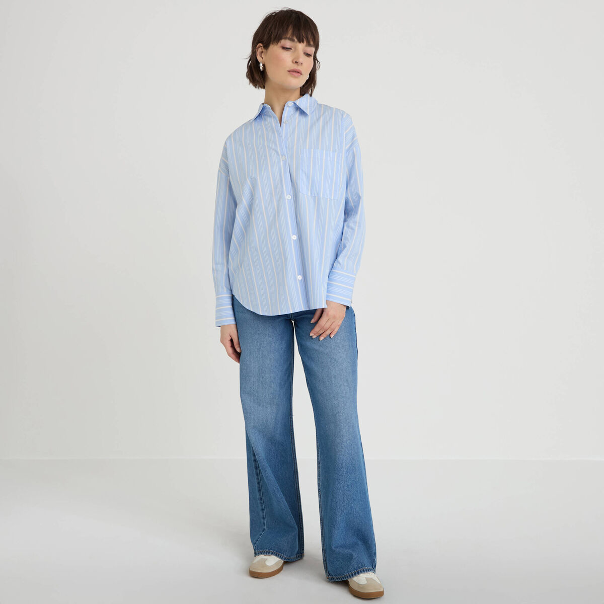 Chemise oversize col classique bleu ciel femme