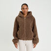 Veste bas resserr&eacute; &agrave; capuche marron femme