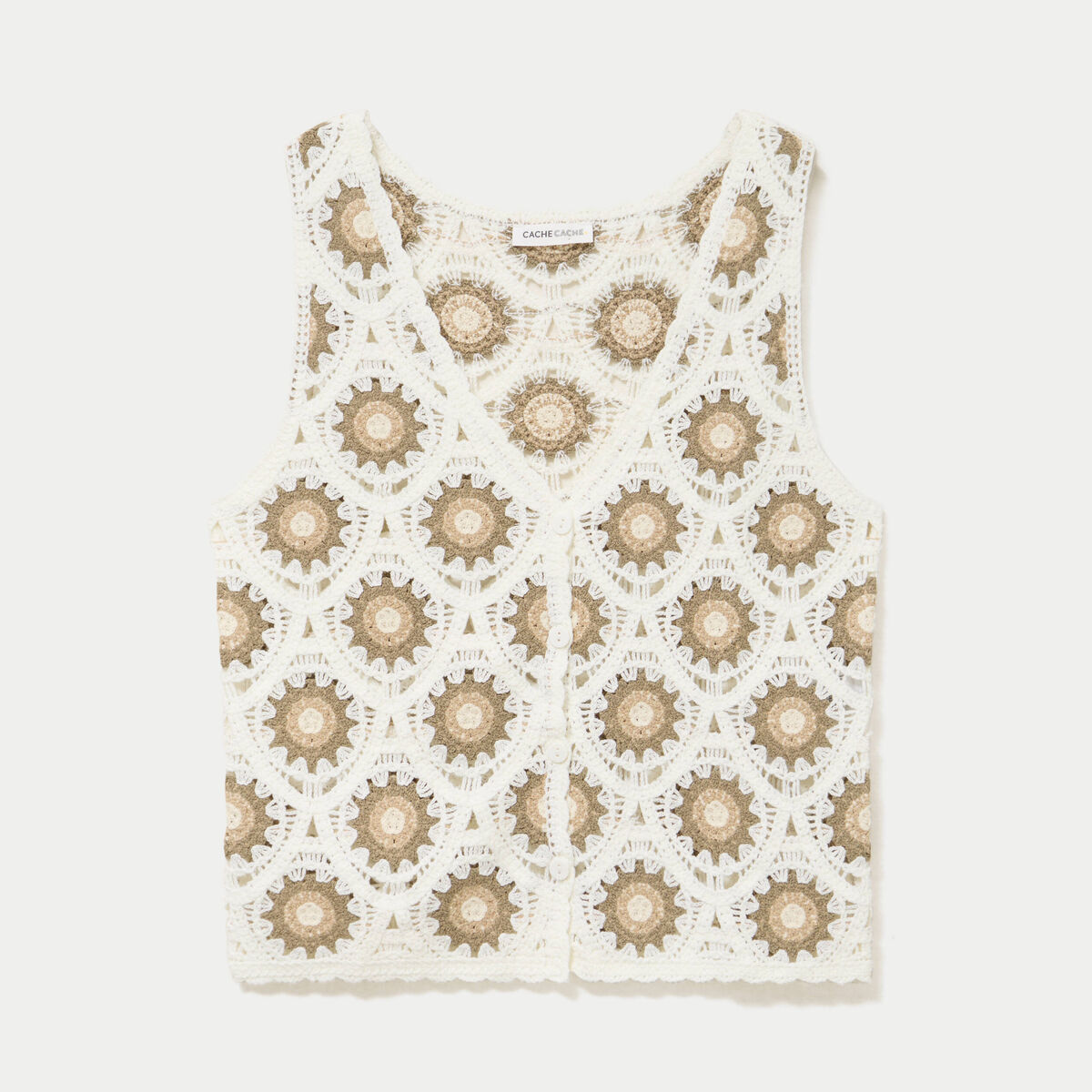 D&eacute;bardeur crochet boutons ecru femme