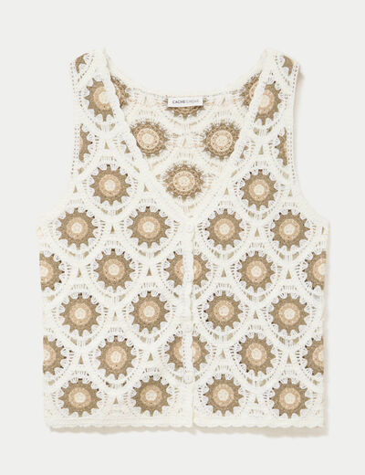 D&eacute;bardeur crochet boutons ecru femme