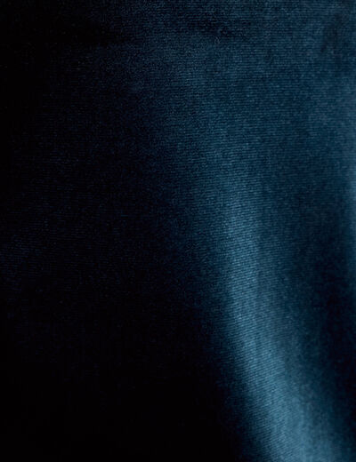 Robe longue en velours d&eacute;tails dentelle bleu canard femme