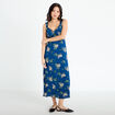 Robe longue &eacute;vas&eacute;e col coeur Bridgerton bleu fonc&eacute; femme
