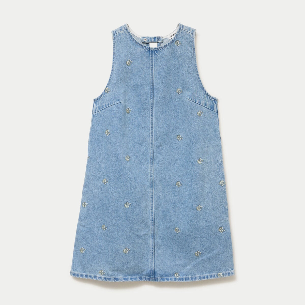 Robe courte droite en jean sans manches bleu femme