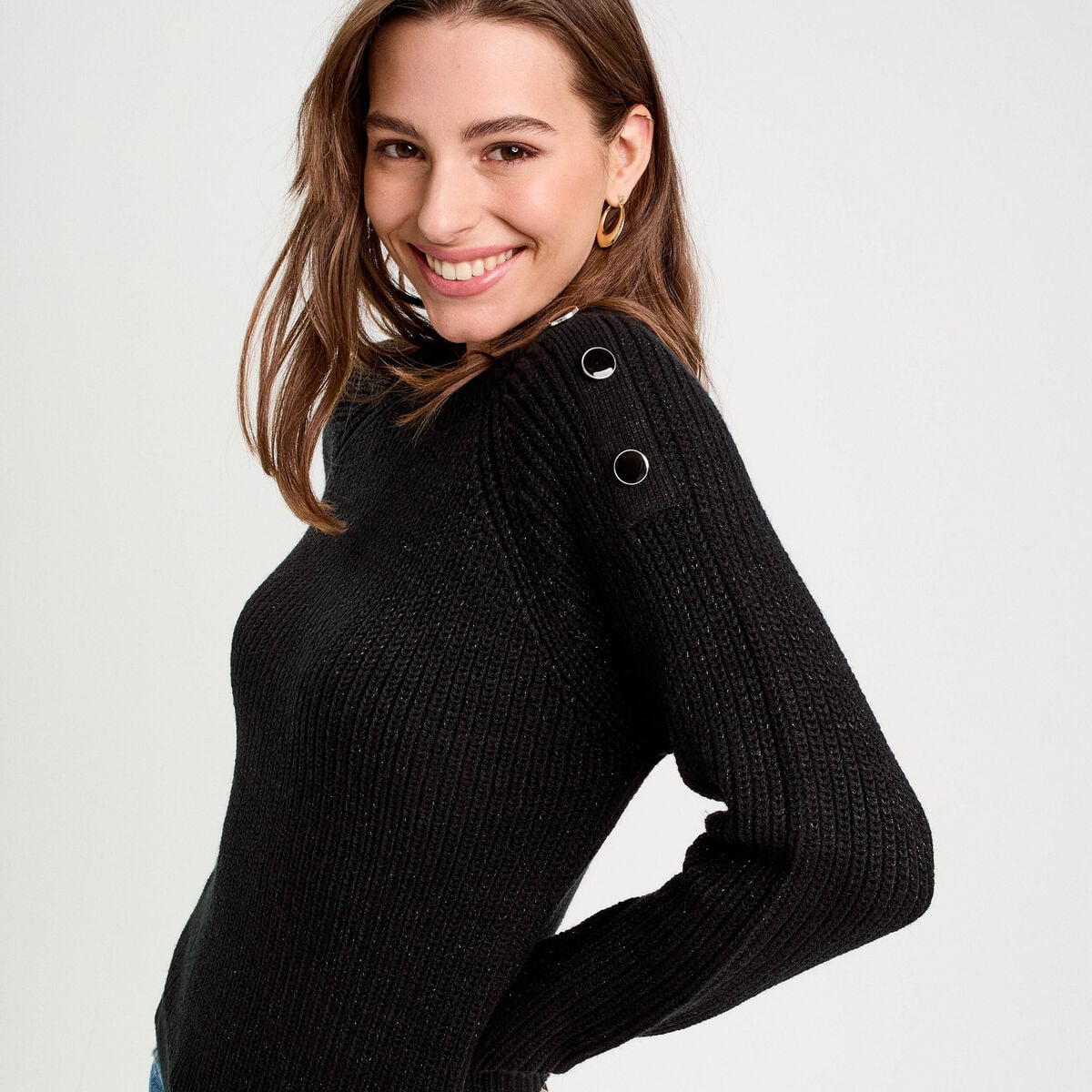 Pull manches longues noir femme