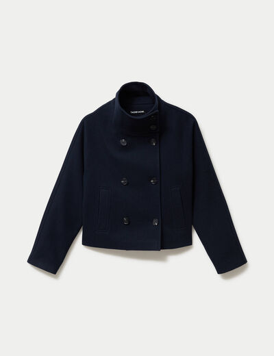 Caban court col montant bleu marine femme
