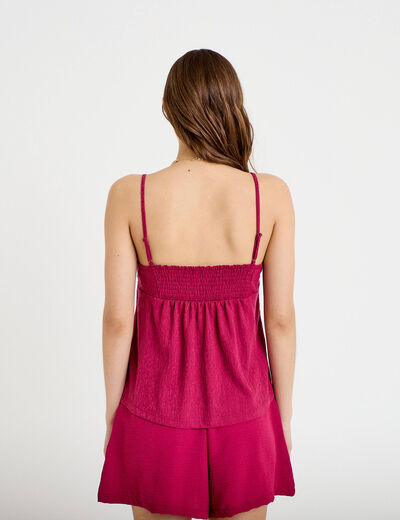 D&eacute;bardeur bi-mati&egrave;re macram&eacute; rouge femme