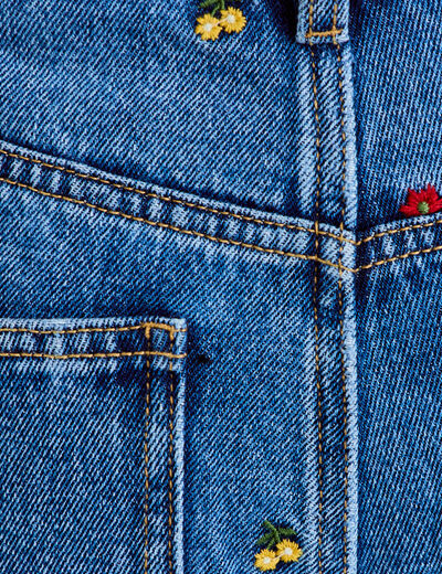 Jean barrel avec broderie bleu femme