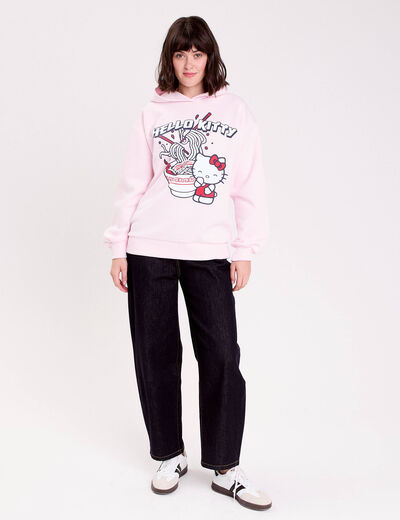 Sweat oversize &agrave; capuche manches longues rose clair femme