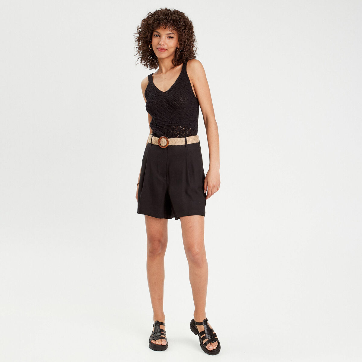 D&eacute;bardeur tricot col en V noir femme