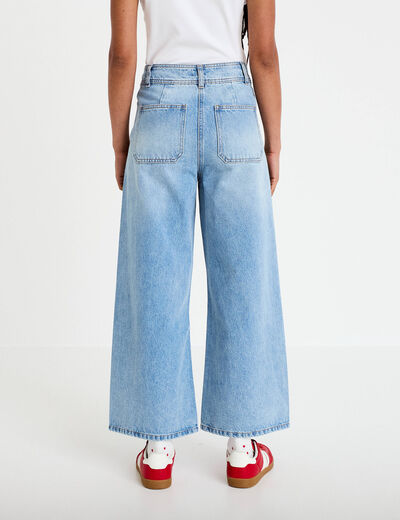 Jean wide leg cropped taille haute denim triple stone femme