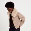 Veste droite cropped col tailleur taupe femme