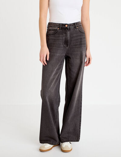 Jeans wide leg taille haute denim noir femme
