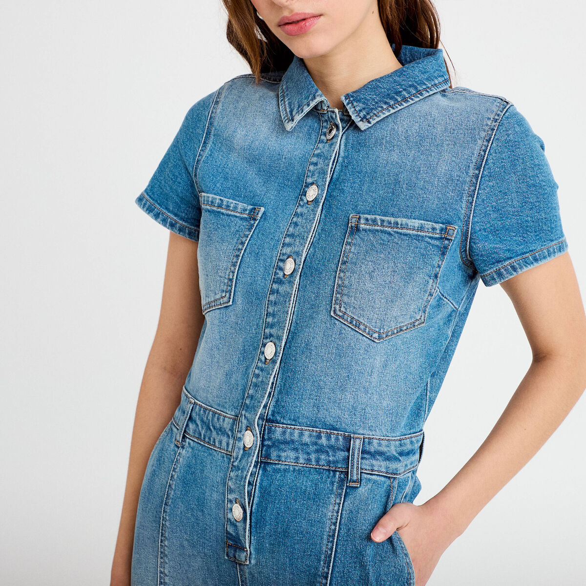 Combinaison manches courtes denim double stone femme