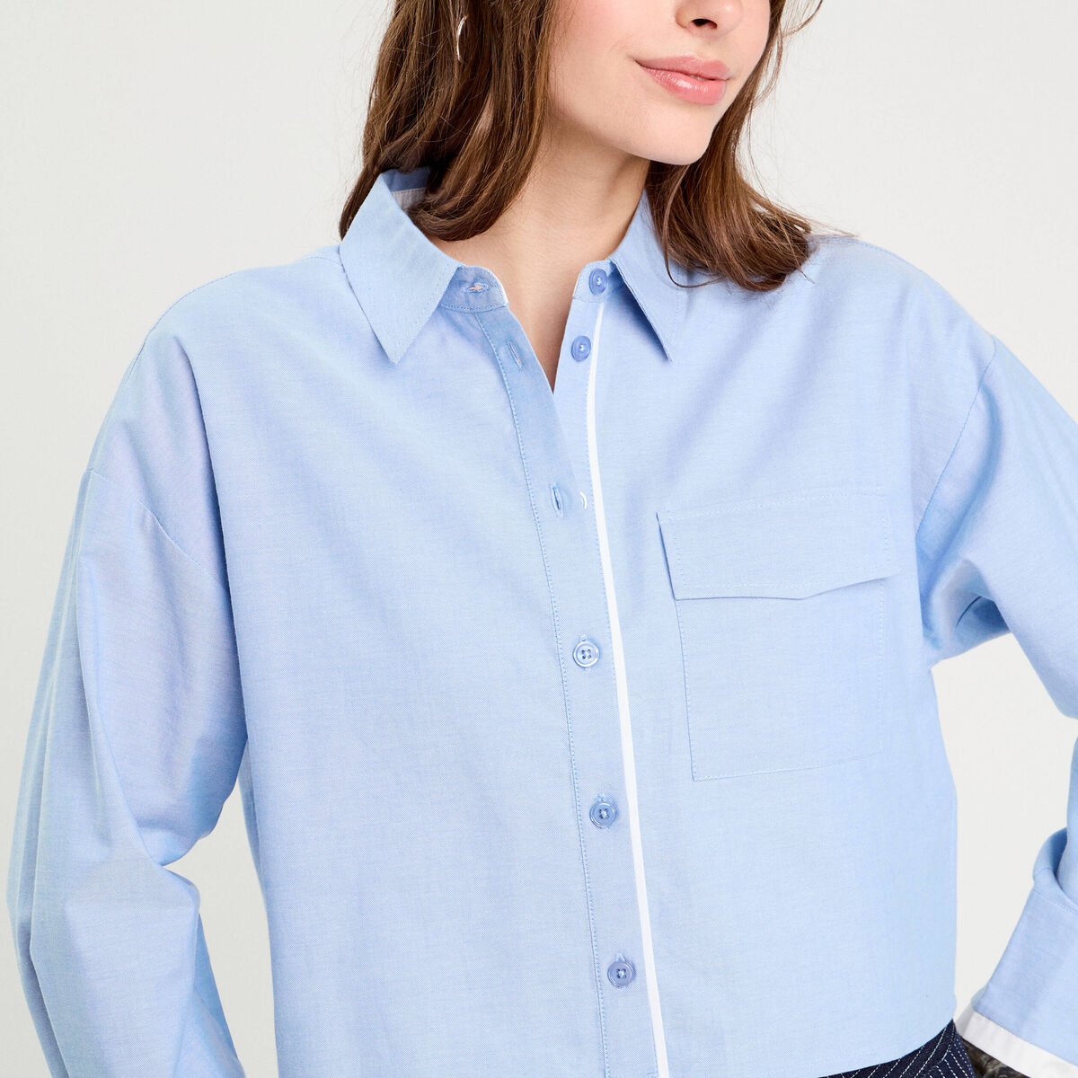 Chemise manches longues bleu ciel femme