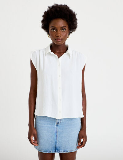 Chemise ample sans manches pliss&eacute;e ecru femme