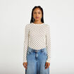 T-shirt ajust&eacute; col rond manches longues ivoire femme